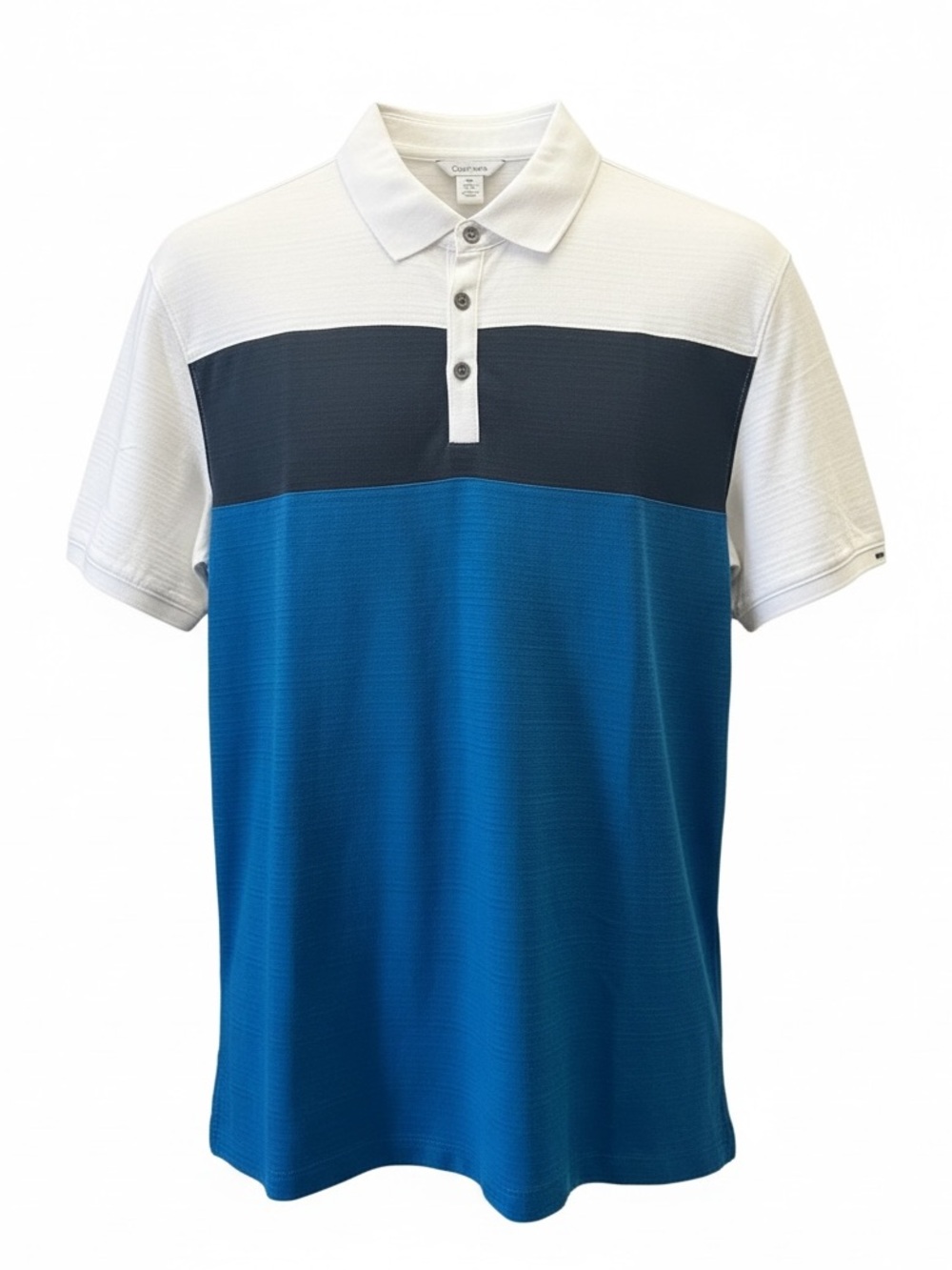 Calvin Klein Men's Colorblock Polo Shirt in White, Black & Blue Medium